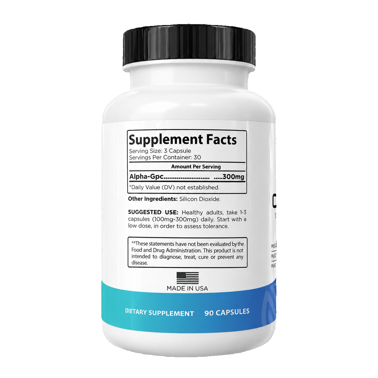 Mehago Alpha-GPC Supplement Facts: 300 mg per 3 capsules, 30 servings