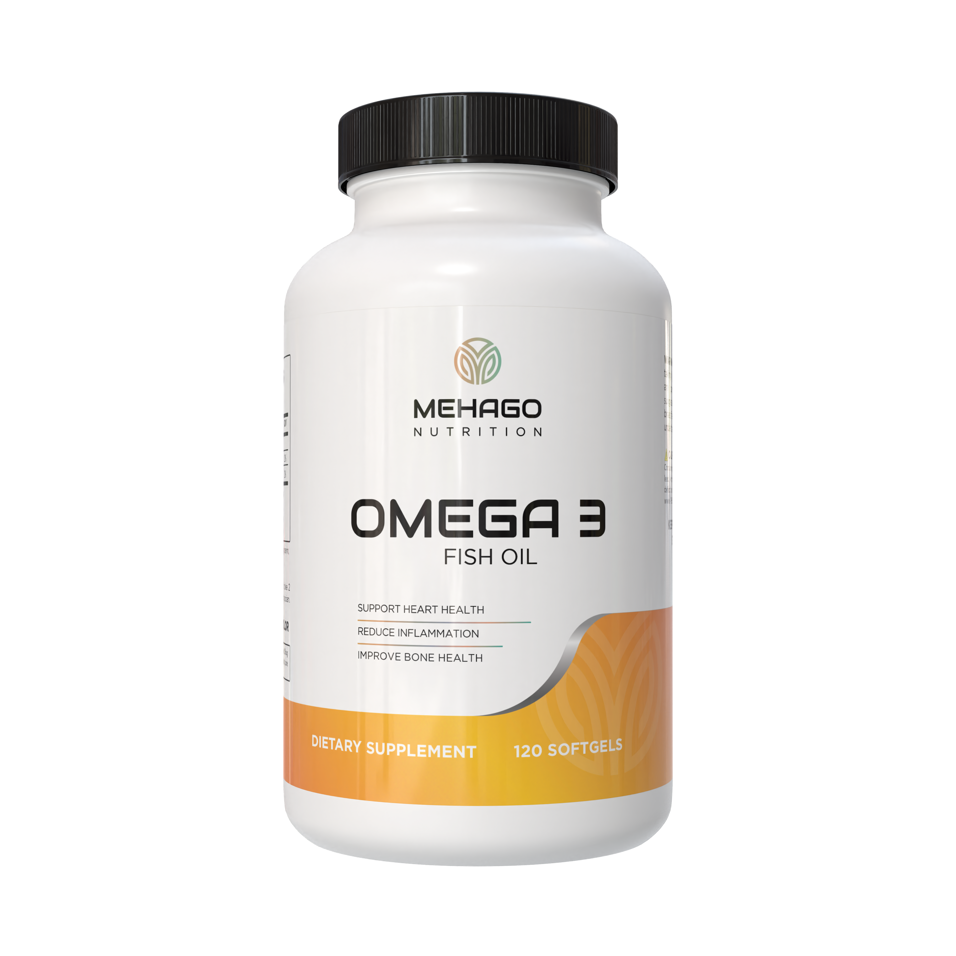MEHAGO Omega 3 bottle — transparent background