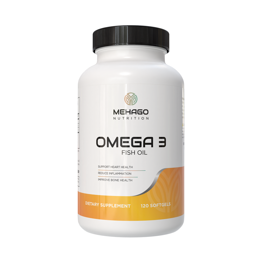 MEHAGO Omega 3 bottle — transparent background