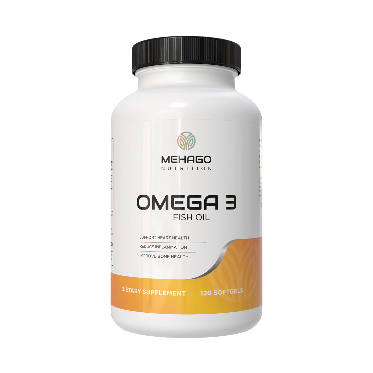 MEHAGO Omega 3 bottle — transparent background